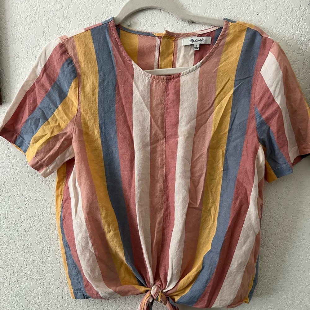 Madewell Colorful Striped Tie-Front Short Sleeve Top